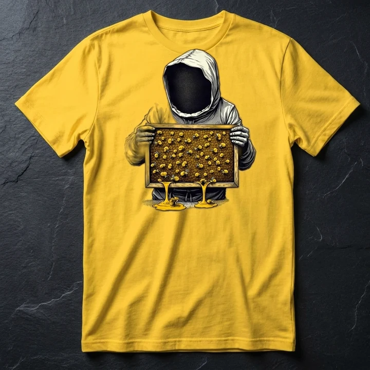 Bee Tender printed on a daisy t-shirt