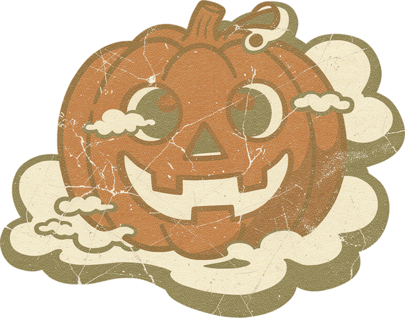 The artwork that prompt produced: A jack o lantern grinning through fog