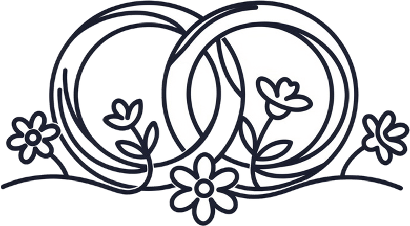 The artwork that prompt produced: Two wedding bands interlocked among wildflowers